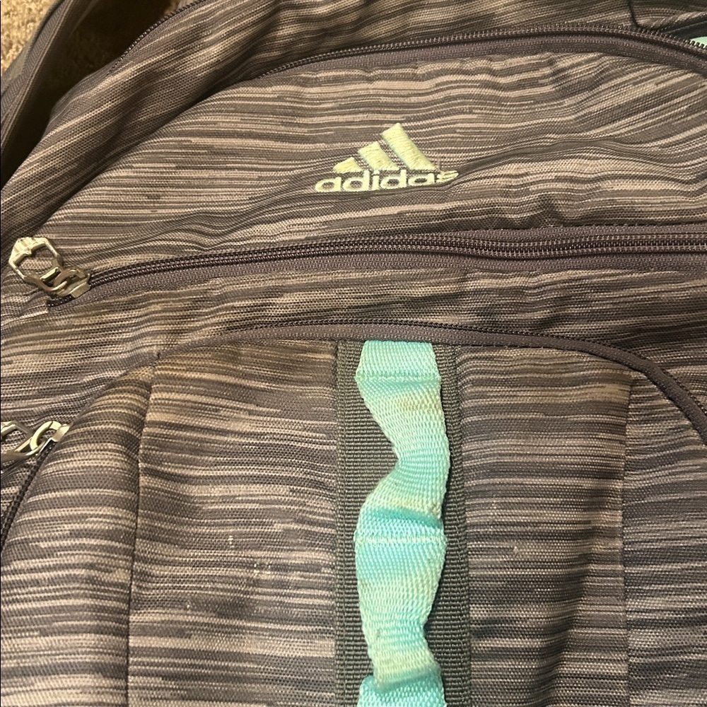 Adidas Gray and Teal Kids Adult Backpack multiple pockets - Picture 8 of 8
